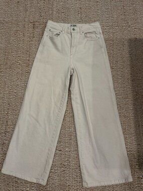 Le Jean Ecru Wide Leg High Rise Jeans Size 28 Altered to Fit 27